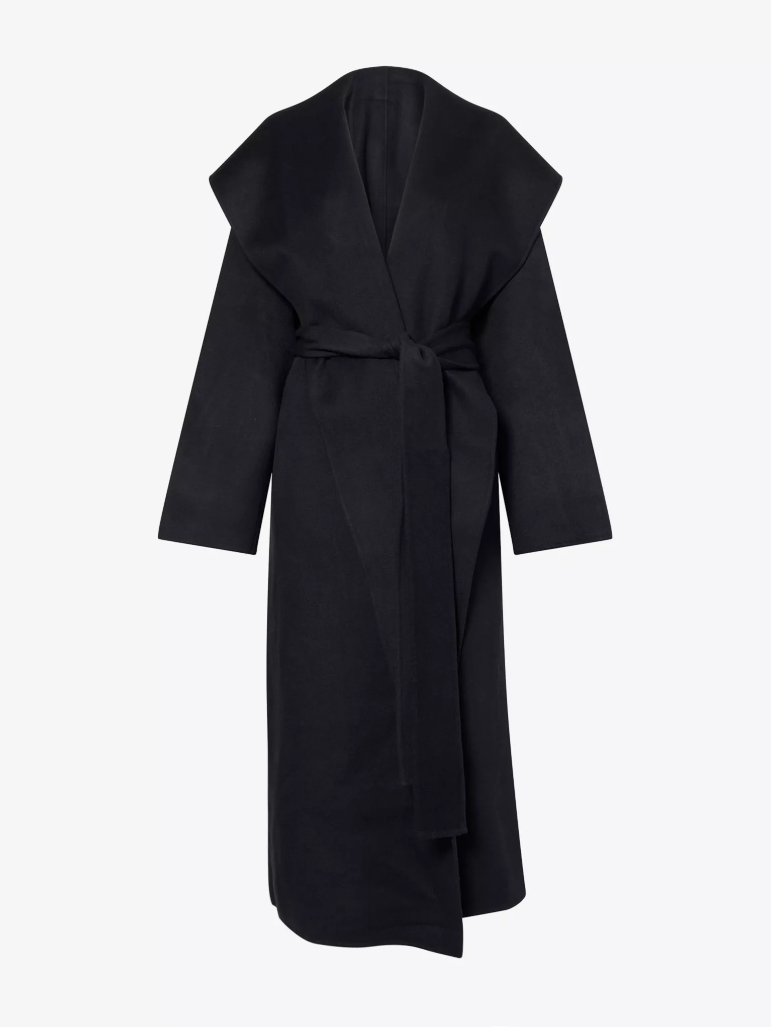 TOTEME Hoody belted long wool coat in black