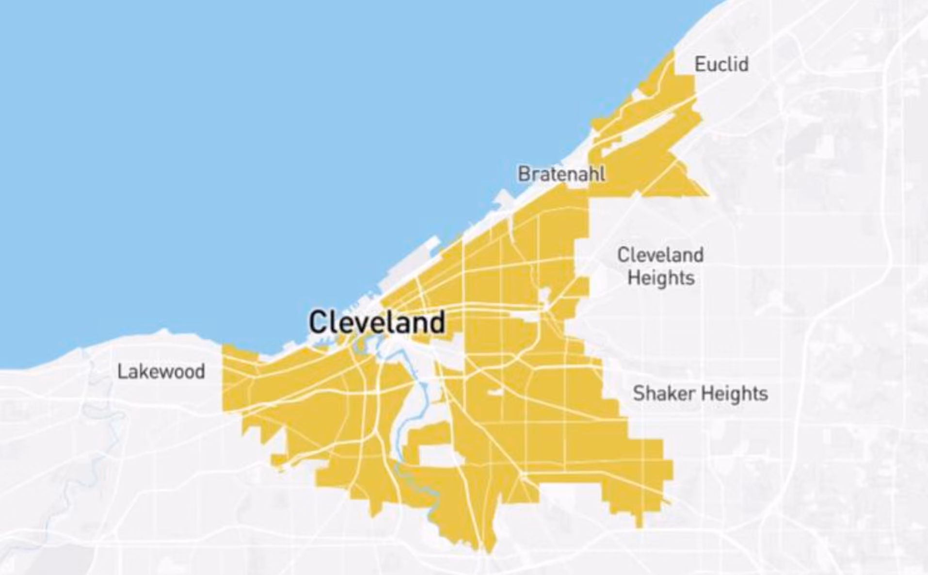 Coverage map of DigitalC's Cleveland service area (Euclid, Bratenahl, Cleveland Heights, Lakewood, Shaker Heights