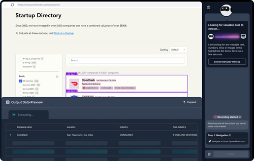 Browse AI web scraper data extraction interface