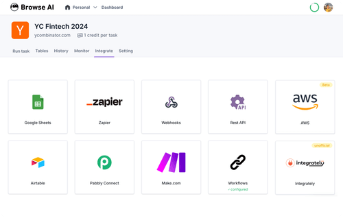 Browse AI third-party app integrations