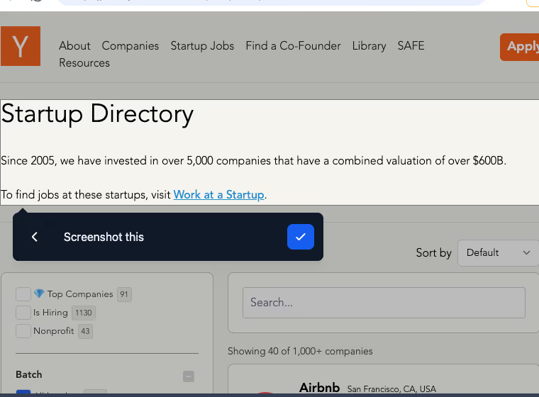 Taking a full-page screenshot of a webpage with Browse AI