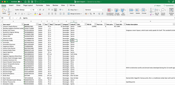 use excel spreadsheet to easily bulk add product items