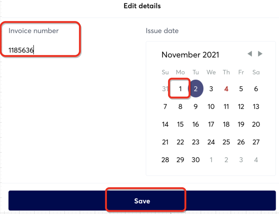 record invoice number and date