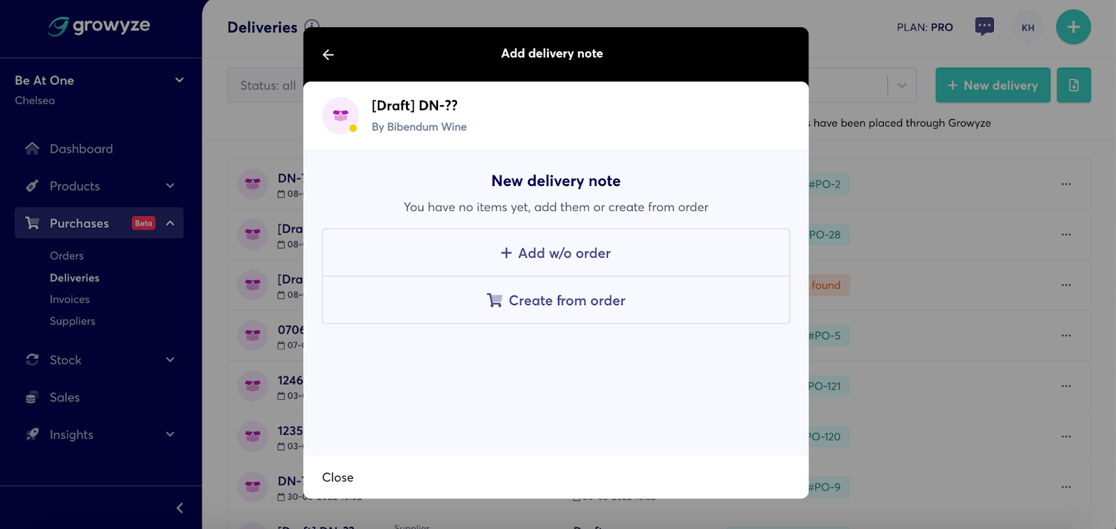 enter and record deliveries using growyze