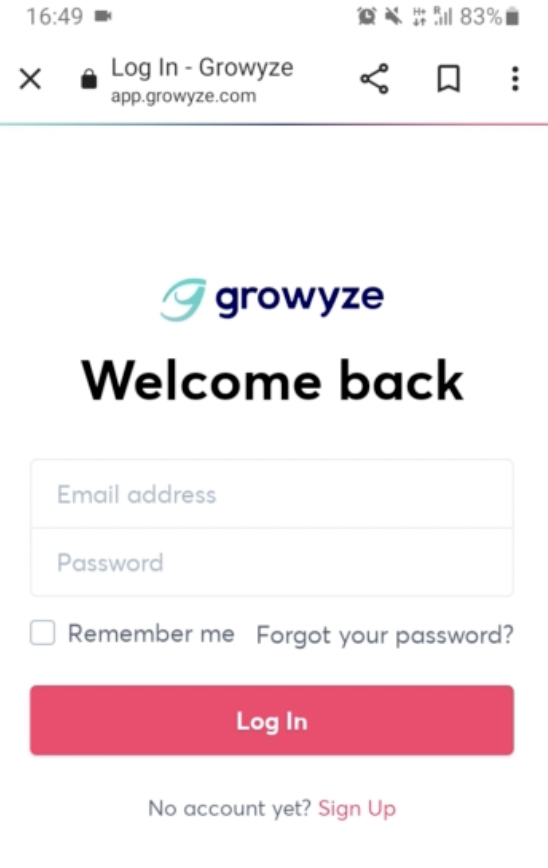 visit growyze on Android device browser