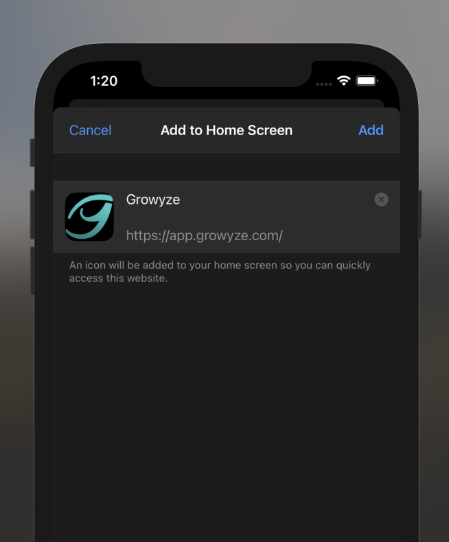 add growyze to iOS device home screen