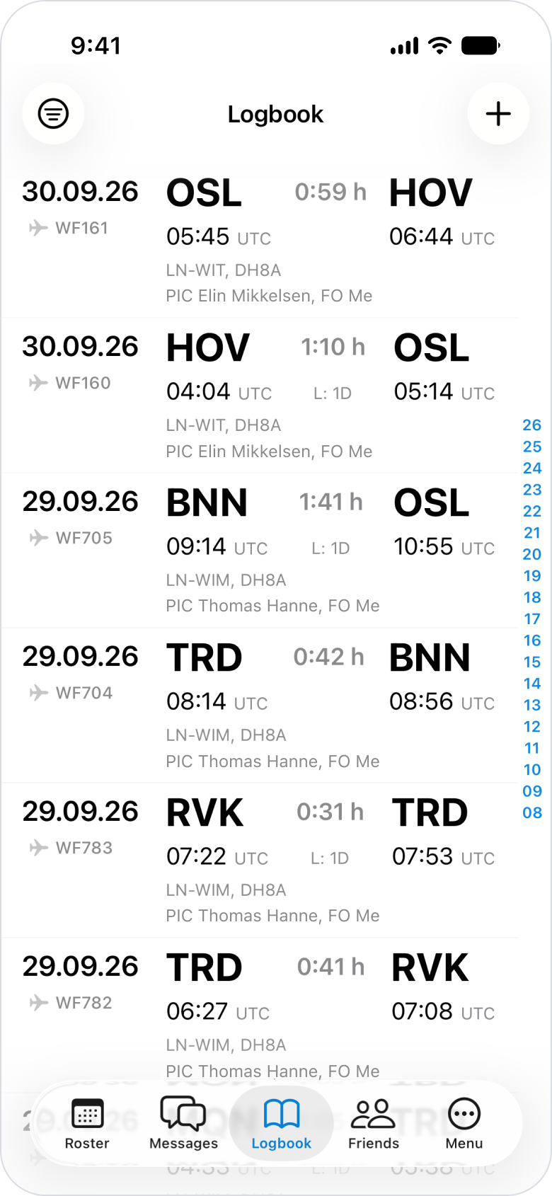Pilot Logbook mobile view