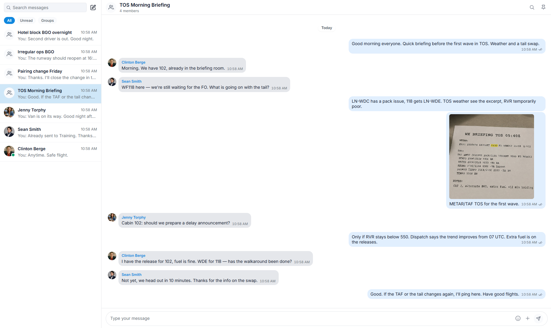 OffBlock web tool: briefing group chat with read receipts