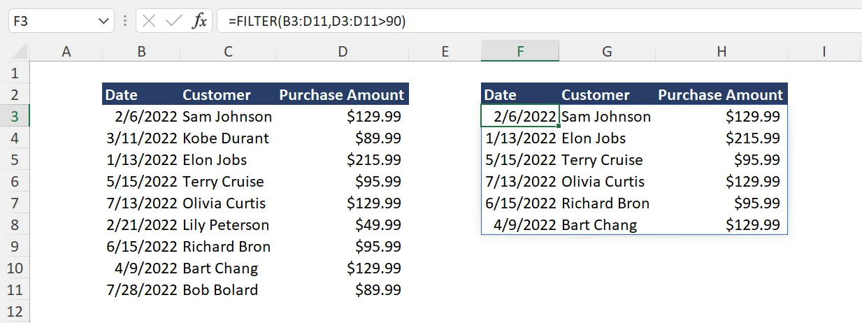 Excel Filter Function