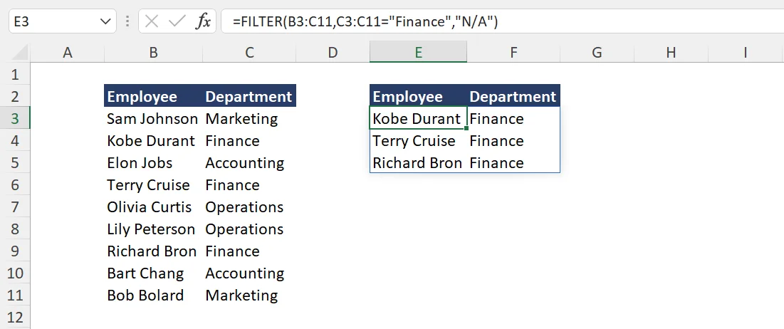 Excel Filter Single Criteria Example