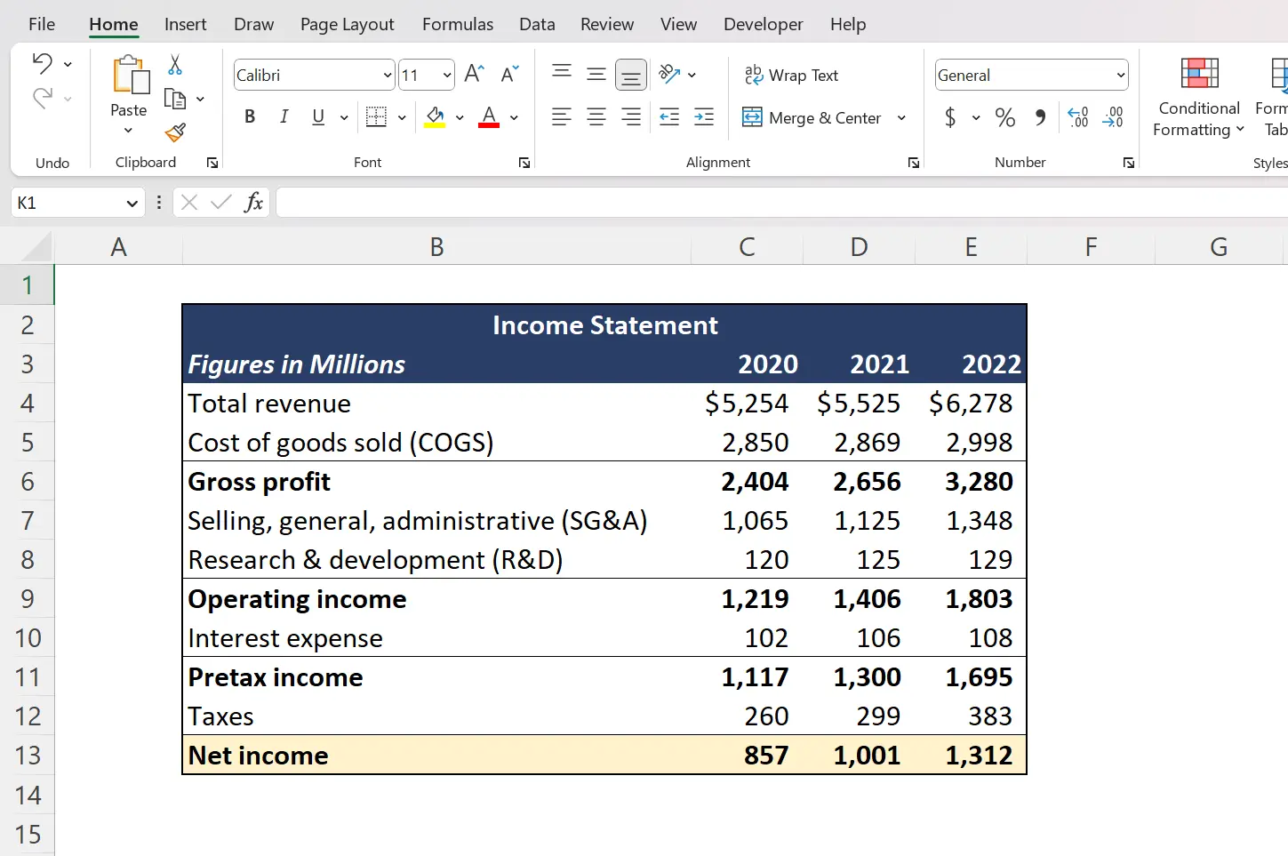 Excel Spreadsheet Formatting Income Statement