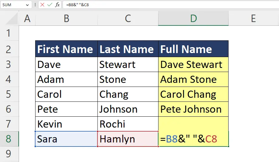 combining text ampersand & Excel Example