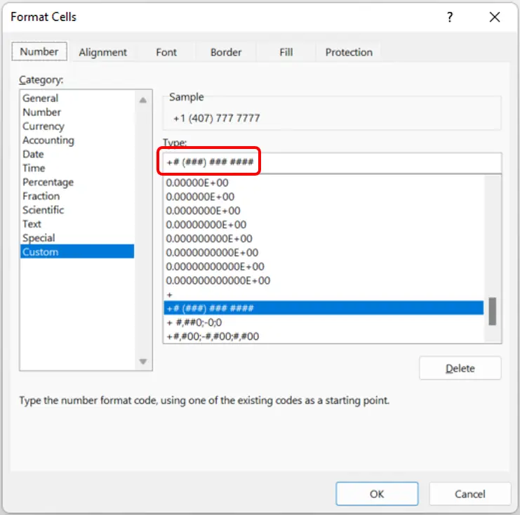 Excel plus sign custom format phone number