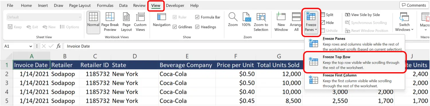 Excel Freeze Top Row