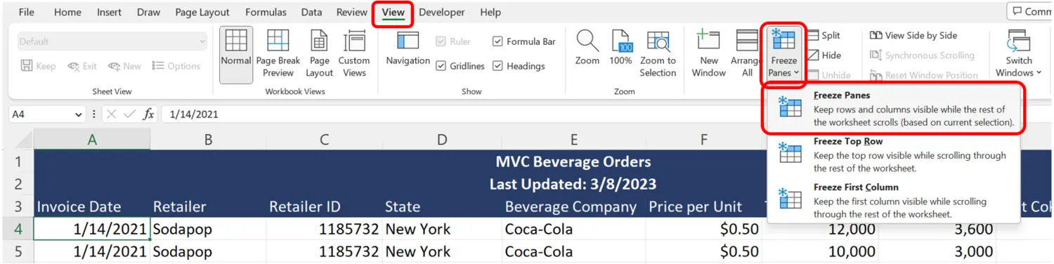 Excel Freeze Multiple Rows