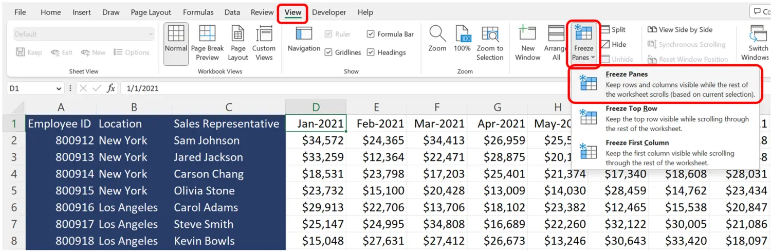 Excel Freeze Multiple Columns