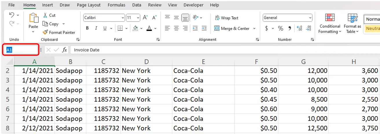 Excel unhide row 1 example step 1