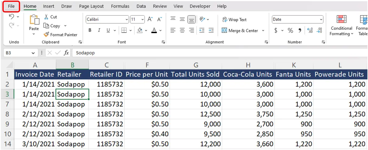 Excel check for all hidden rows and columns step 1