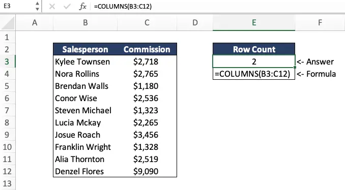 Calculating the column count