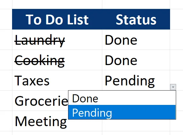 to do list on excel with strikethrough