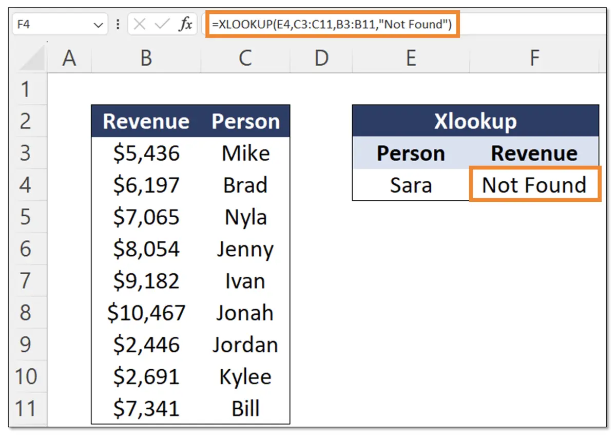 Xlookup if not found example