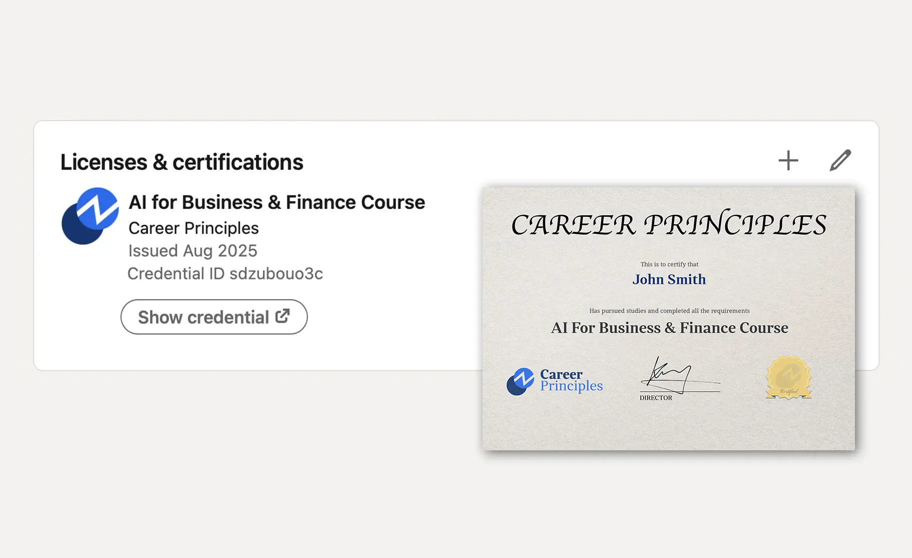 career principle certificate