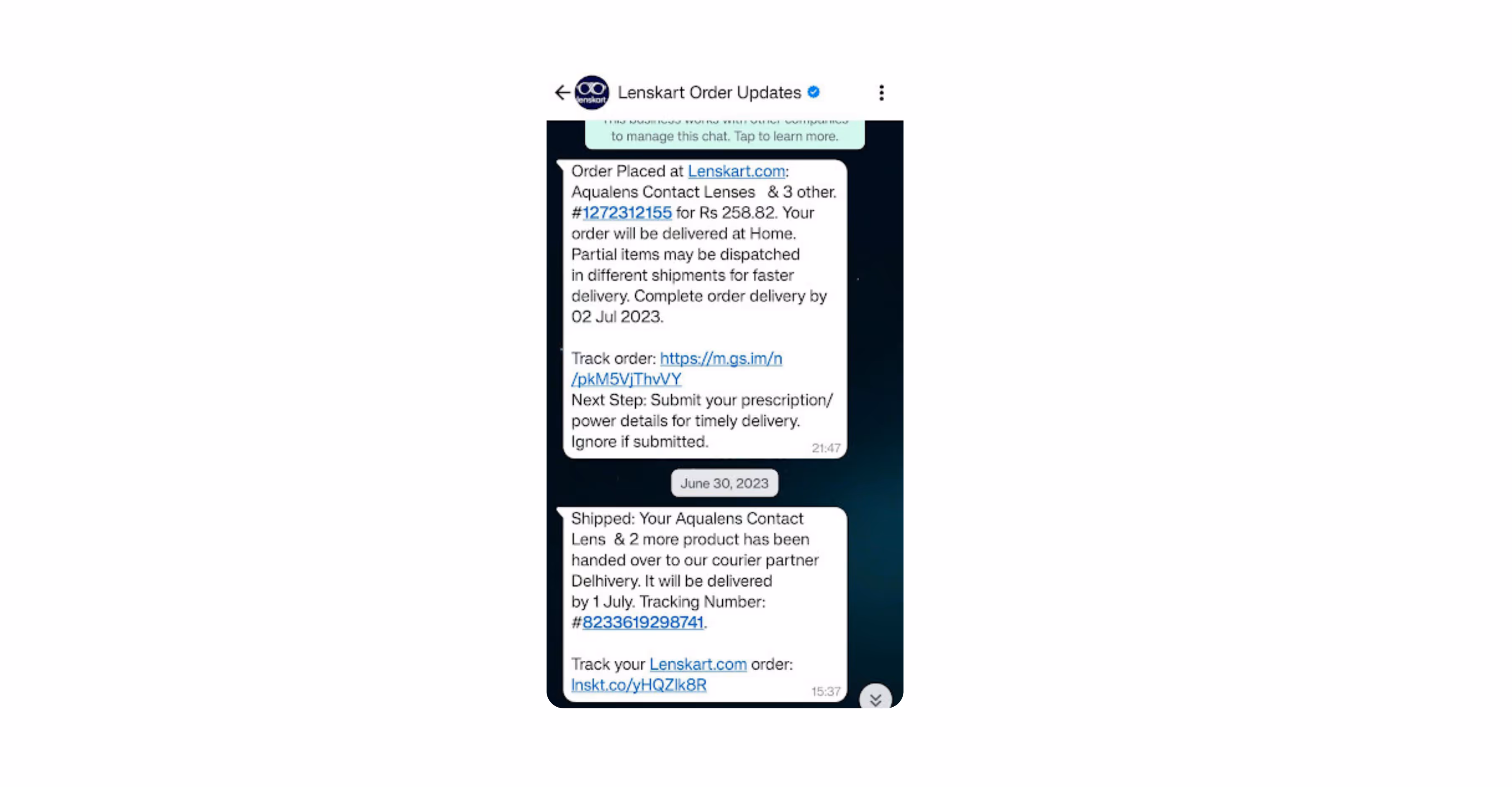 Lenskart order update campaign