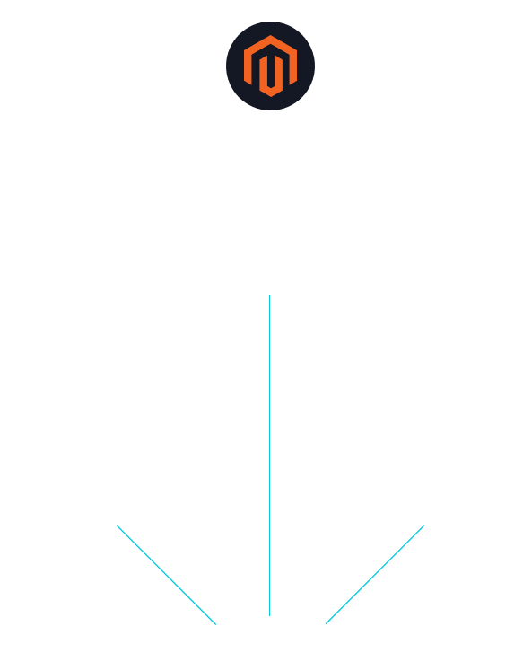 Shows a diagram with the Magento logo with 1 code base and the SHore logo. Lines follow down to show the Flipflop Shop and Sandal Shop logo are embedded into the same code base, with 1 inventory to manage across all of them.