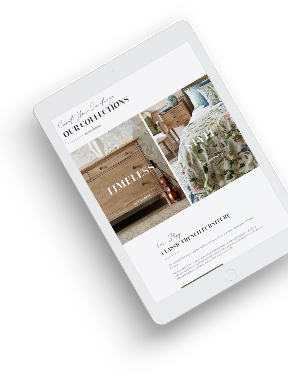 French Bedroom Homepage iPad Mockup 2