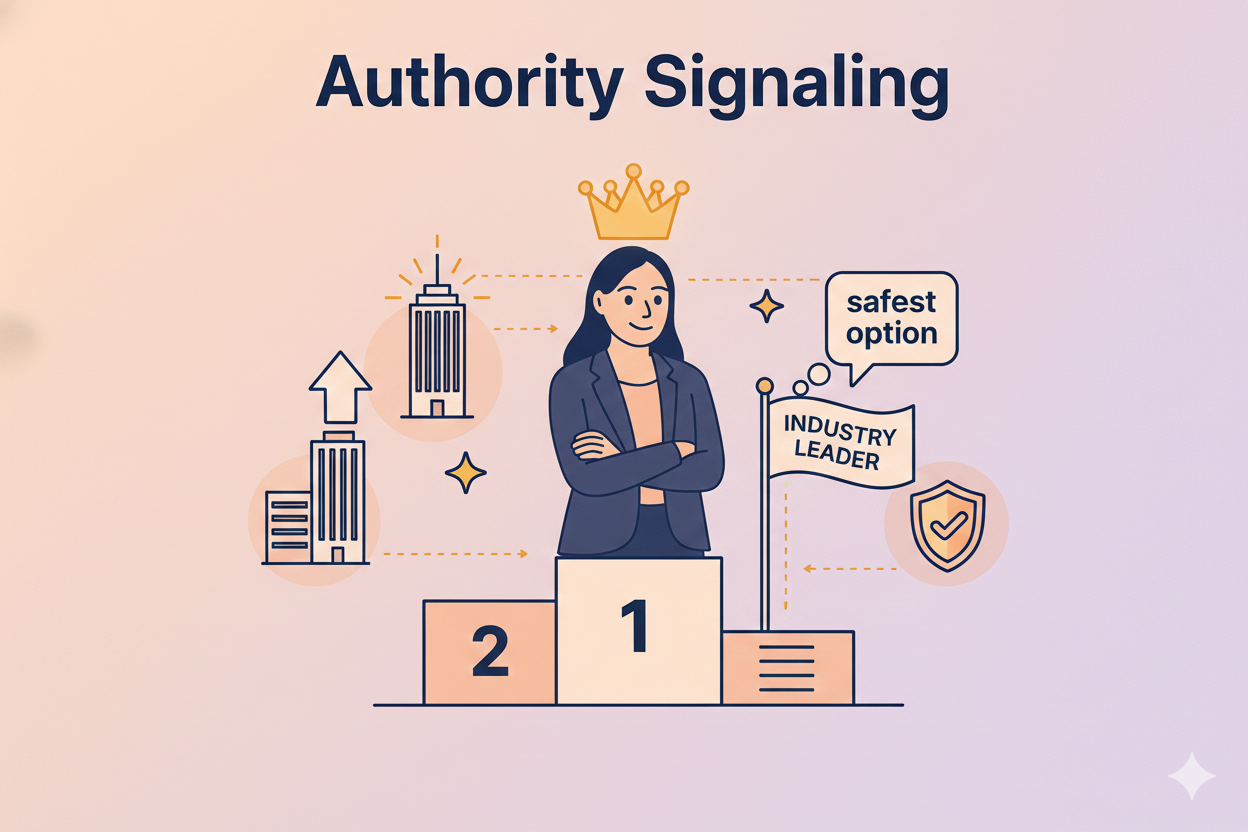 An image showing authority signaling as a core branding strategy, positioning a firm as an industry leader and the safest choice for high-stakes clients.