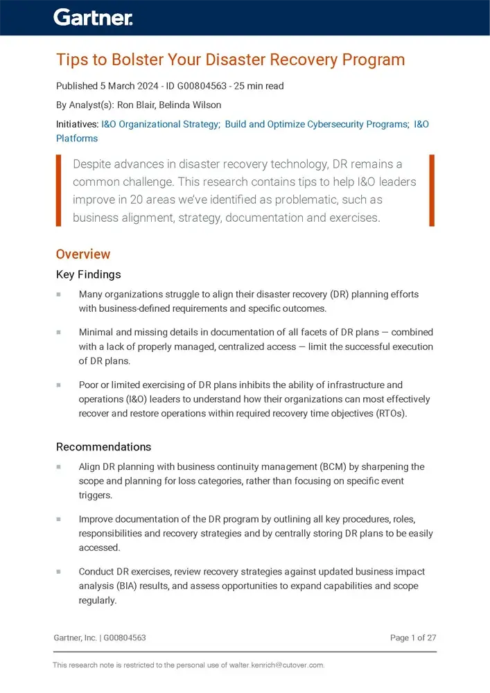 2024 Gartner report: Tips to bolster your disaster recovery program