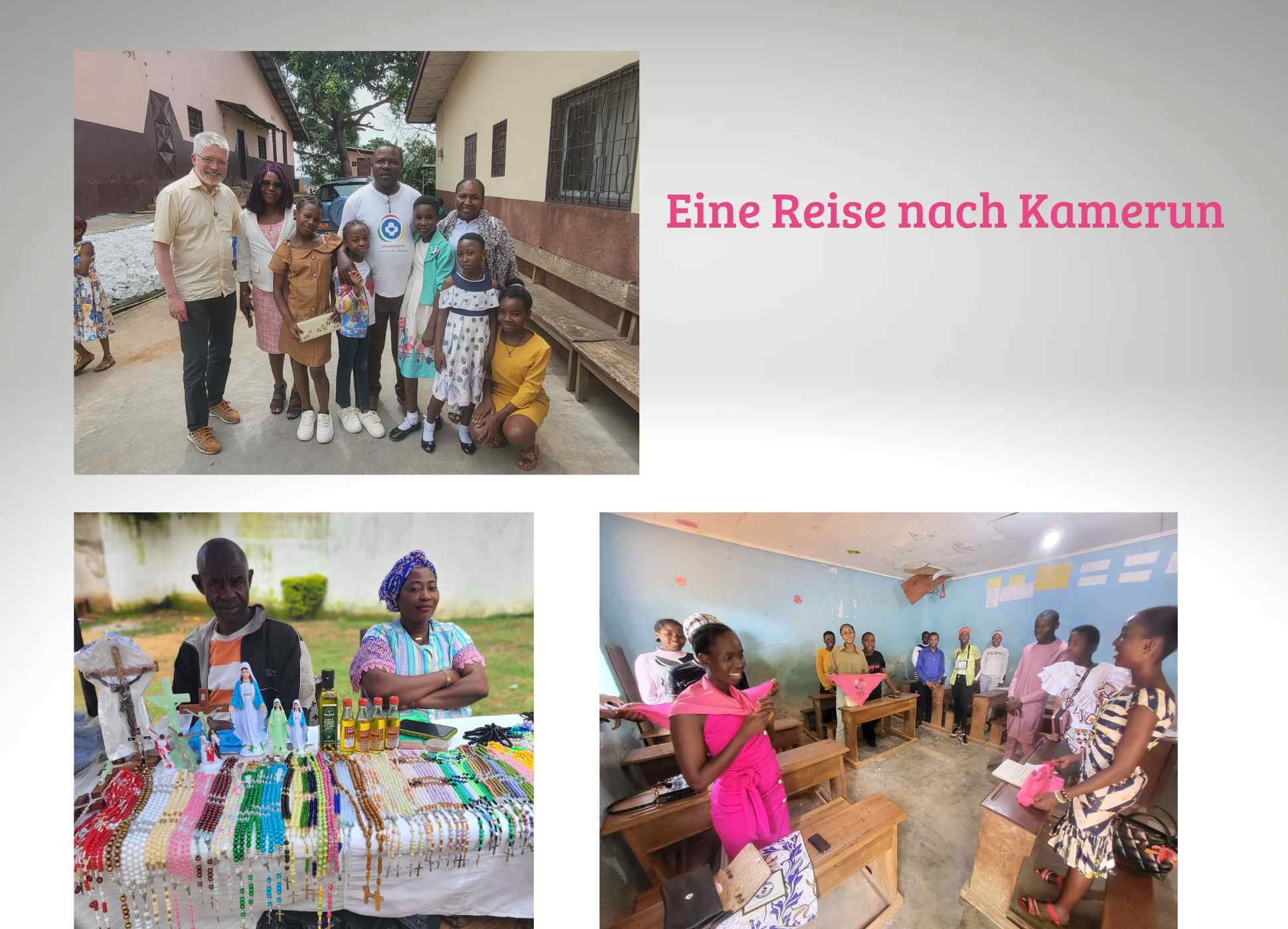 Collage aus drei Bildern: P. Tertünte und Menschen in Kamerun
