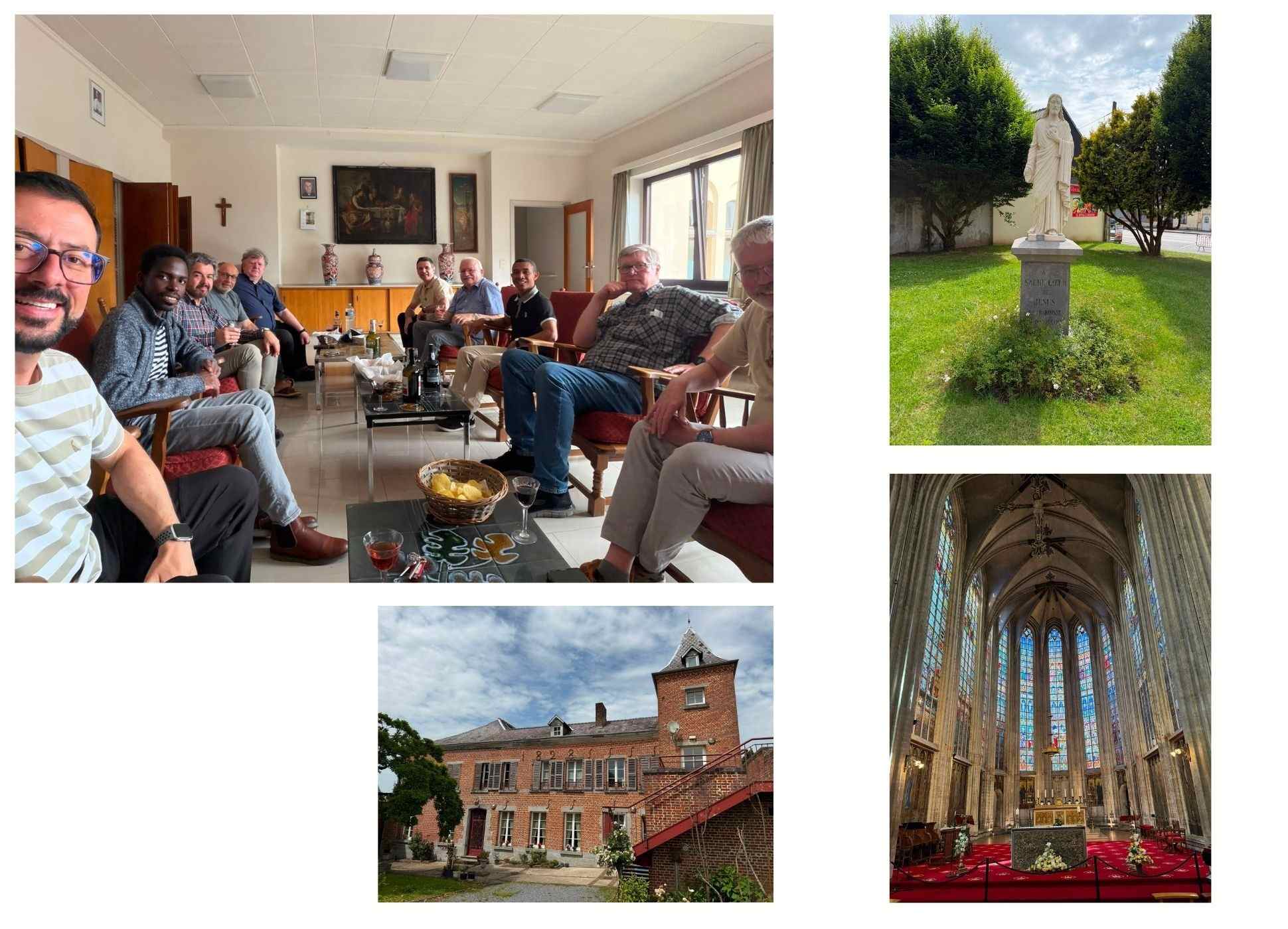 Collage aus Bildern der Teilnehmer, Jesus-Statue und Kirche
