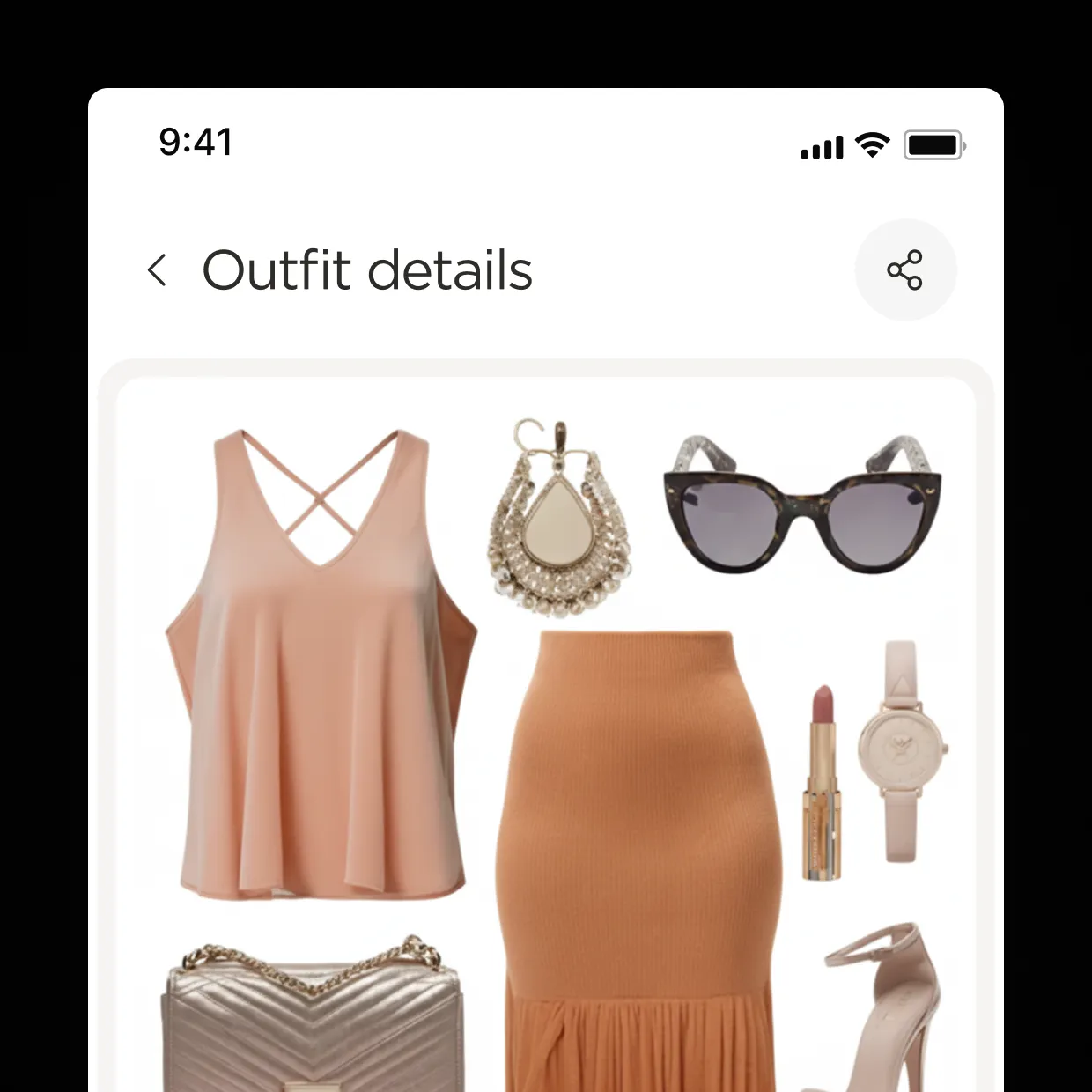 Outfit details close up mobile screen