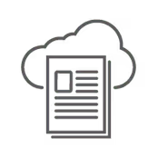 Icon of a document with text lines and a checkmark inside a cloud outline, symbolizing cloud storage or cloud document.