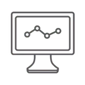 Icon of a computer monitor displaying a simple line graph with upward and downward trends.