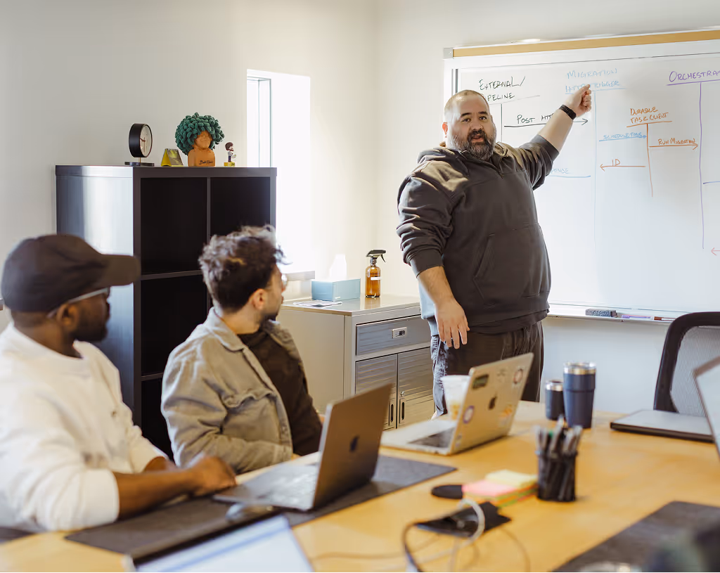 Atomic Object team working together as part of a structured software development process