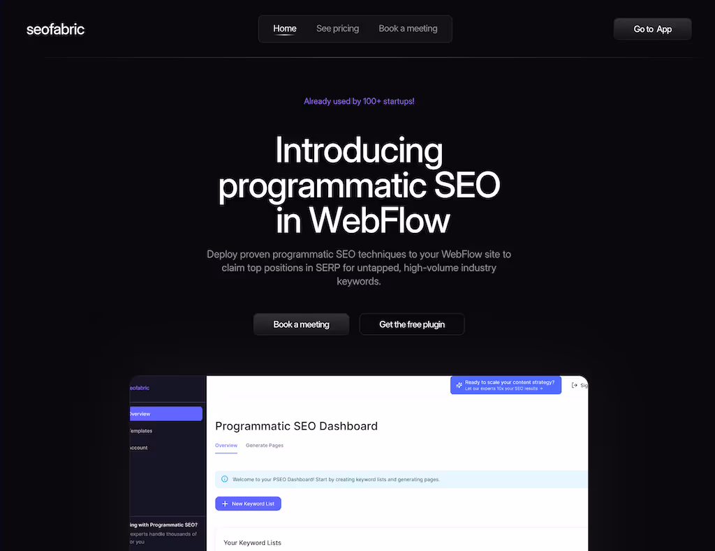 Main image for the blog post "Homade Acquires SEOFabric to Empower Webflow Creators with Seamless SEO Tools," showcasing the SEOFabric interface designed for optimizing on-page SEO directly within the Webflow Designer.