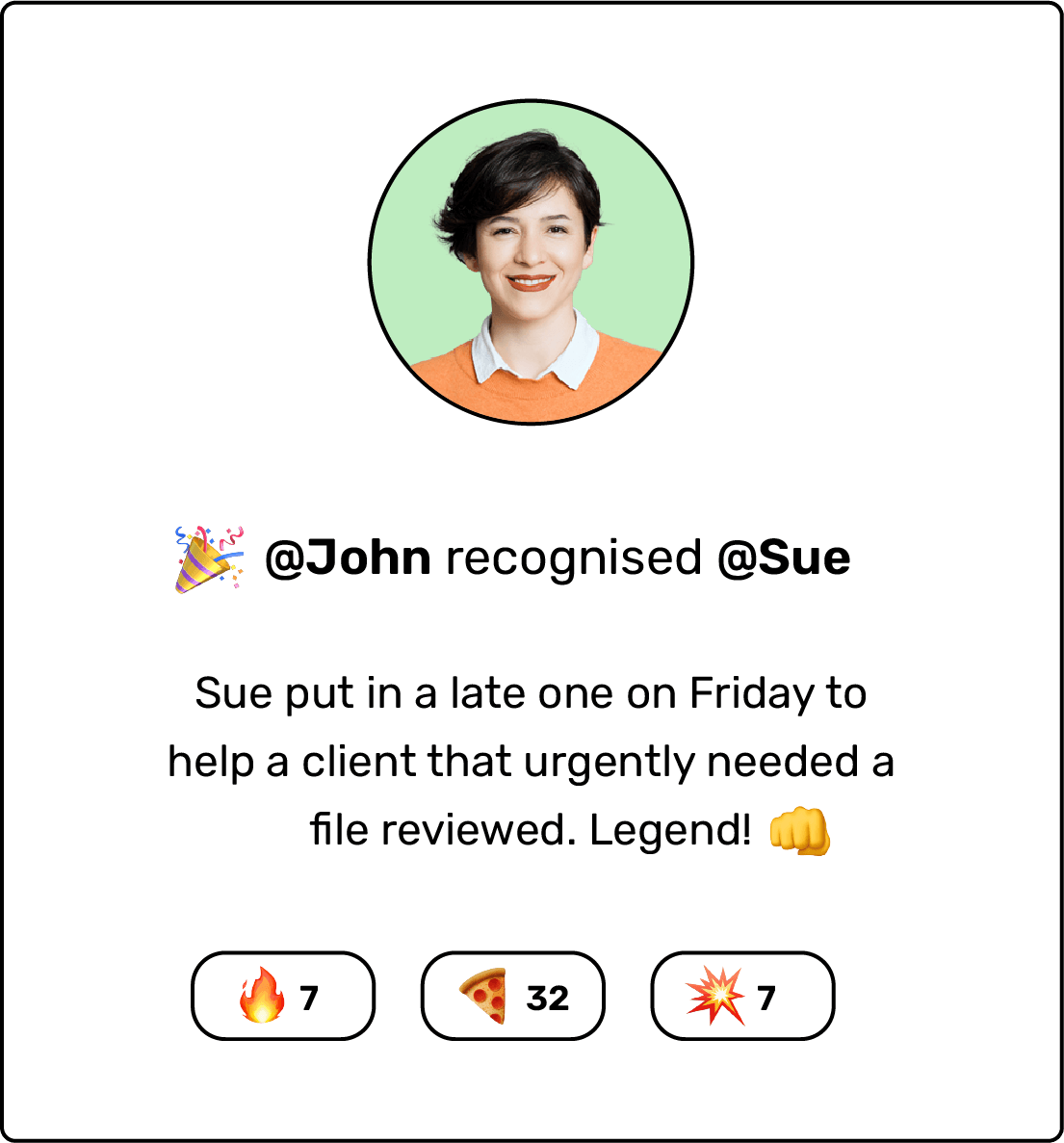A screen of an employee being recognised