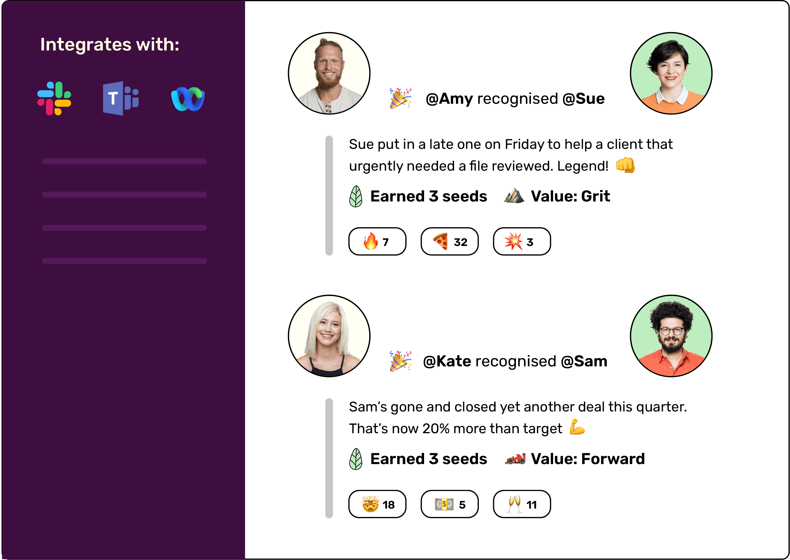 A screenshot of a team using Evergreen to recognise each other while planting trees