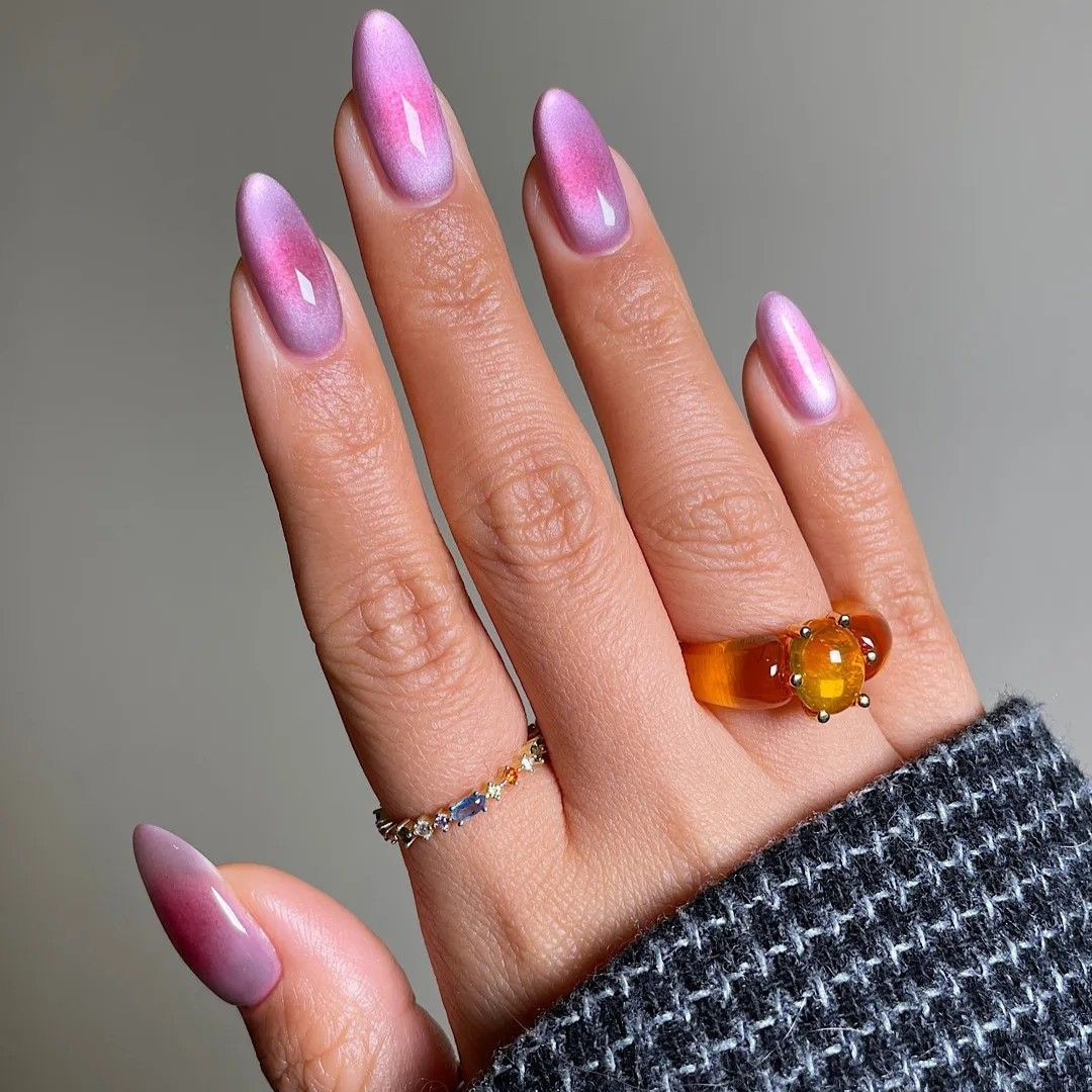 Pink/purple sparkly gradient ombre nails