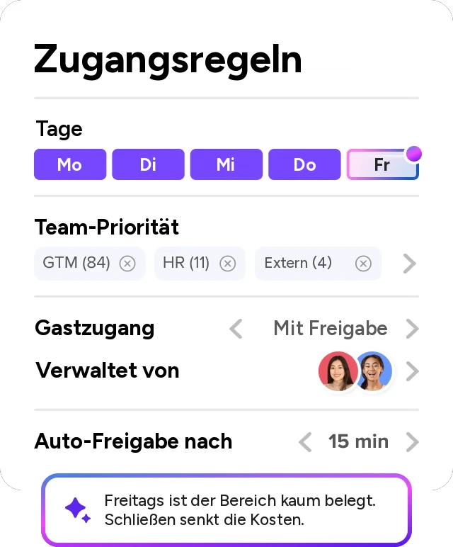 Zugangsregeln für einen Bereich in deskbird