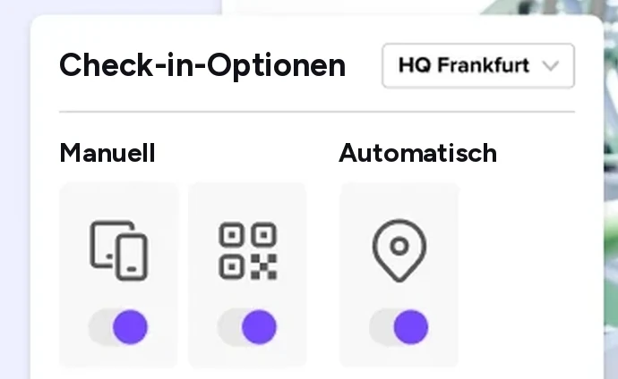 Check-in-Optionen: manuell, per QR-Code oder automatisch