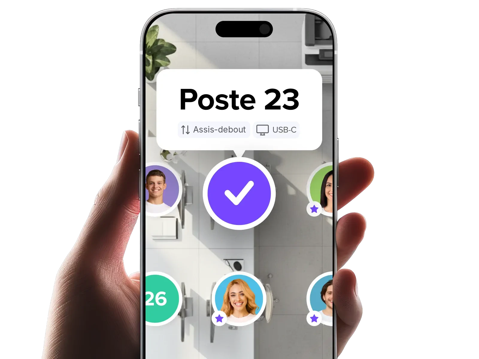 Poste 23 réservé dans l’application deskbird sur iPhone