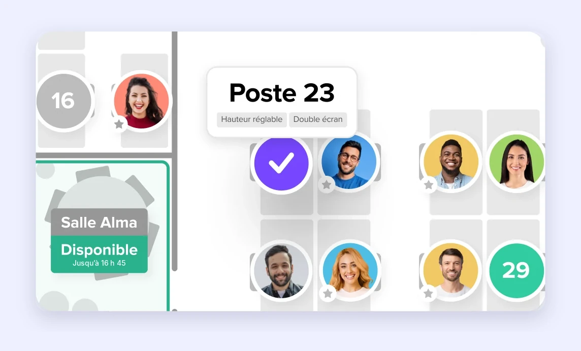 Poste 23 réservé à côté de collègues sur le plan d’étage