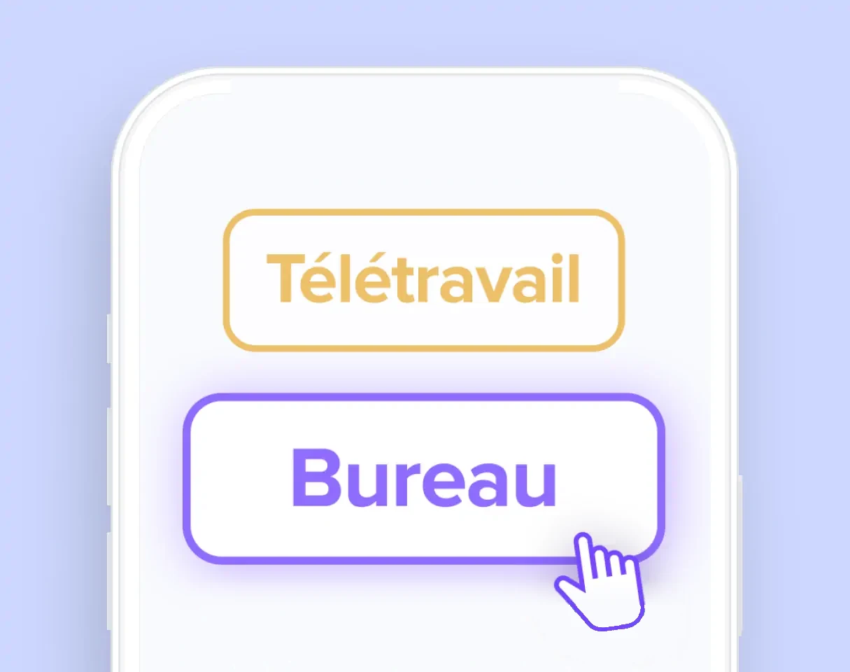 Choix du statut de la journée : bureau, télétravail ou déplacement
