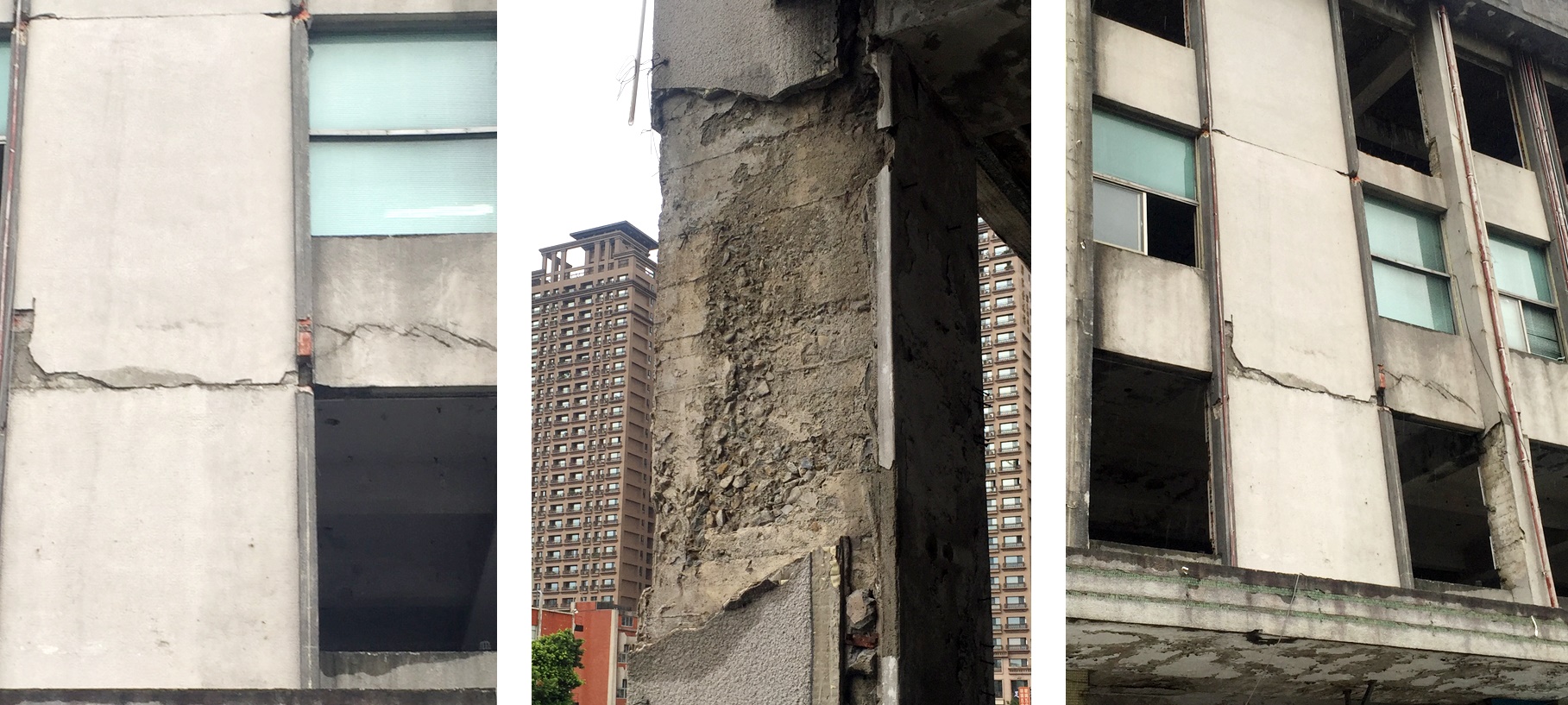 混凝土劣化導致外牆產生嚴重裂縫和剝落。