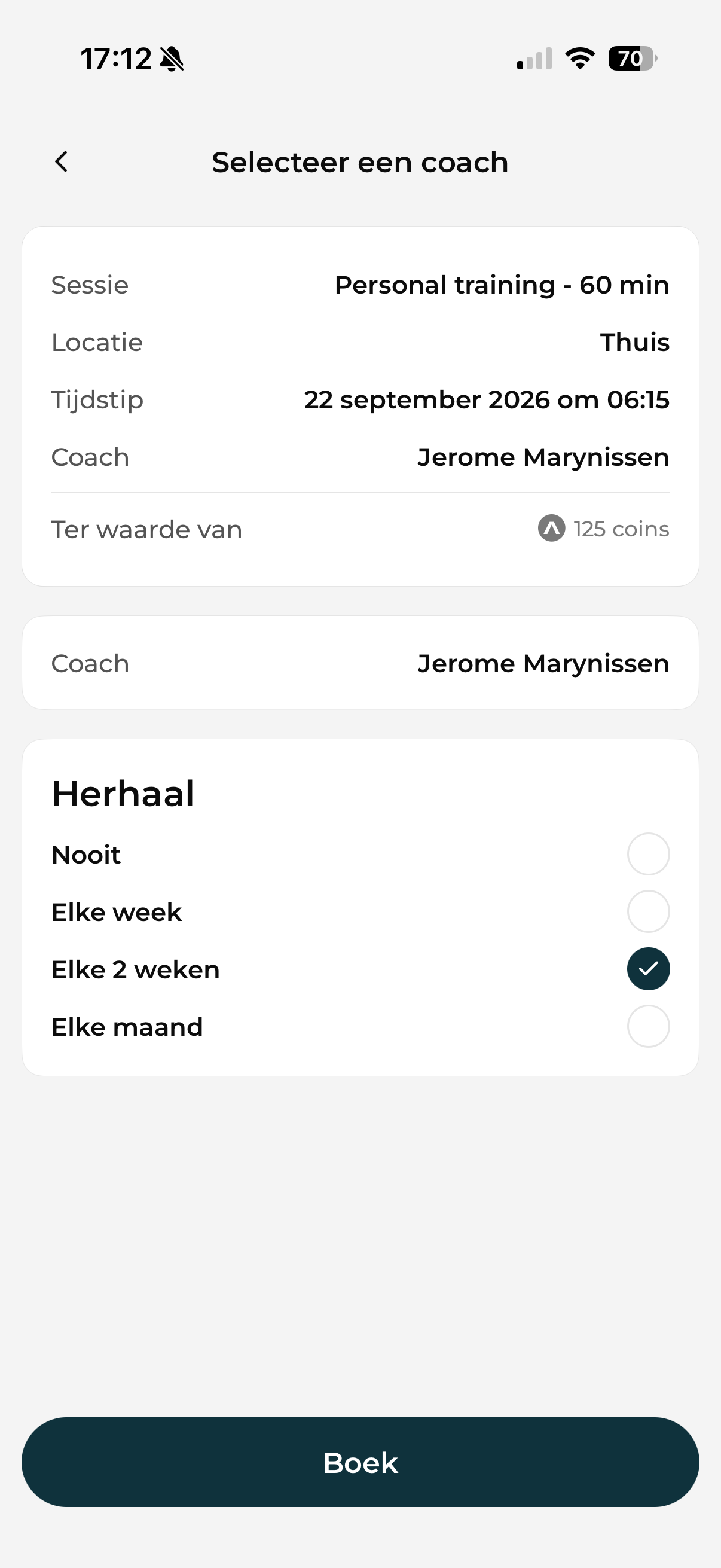 Doorboeken in de PEAK app