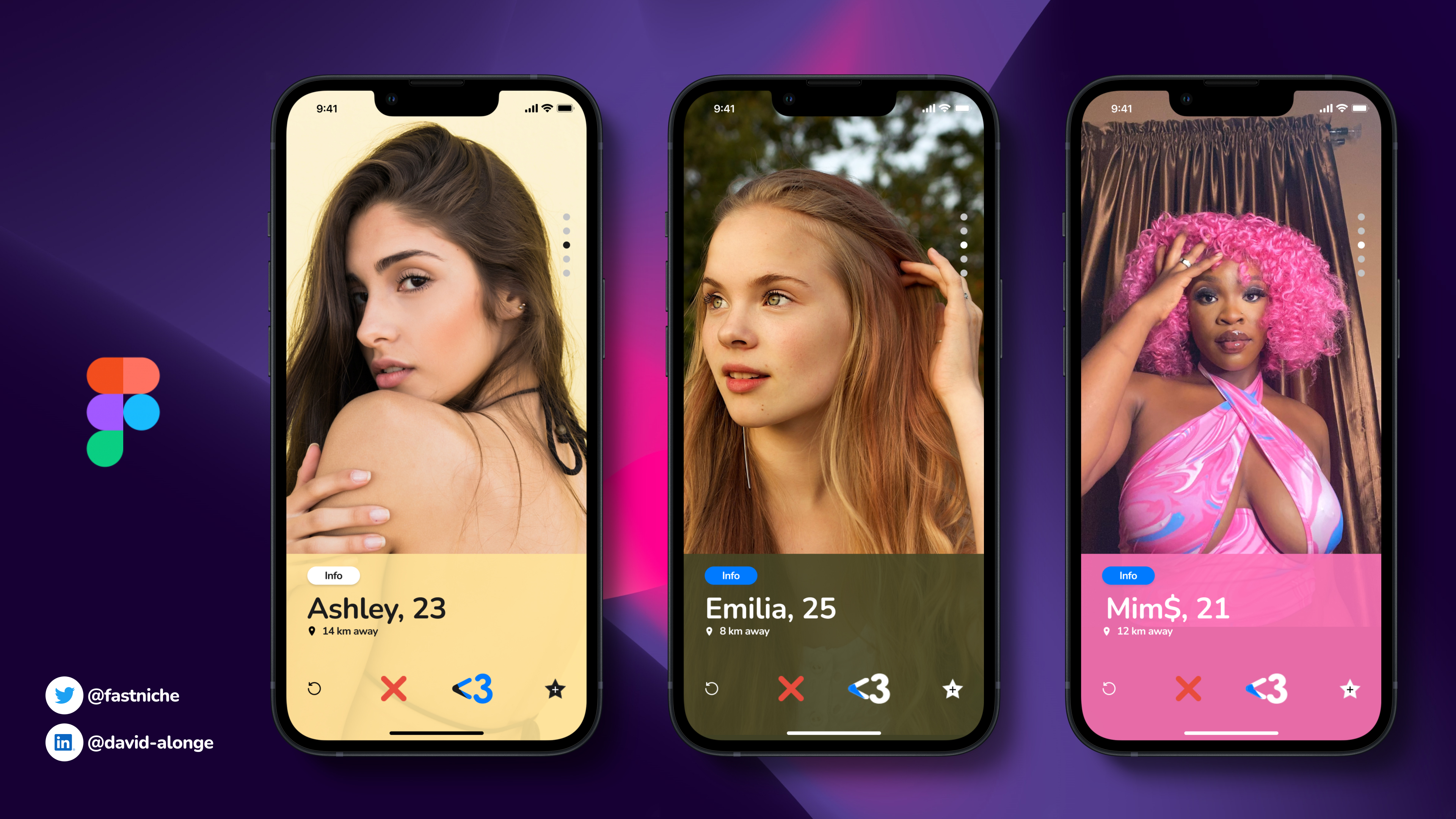 Three mobile screens from Flitcher dating app.