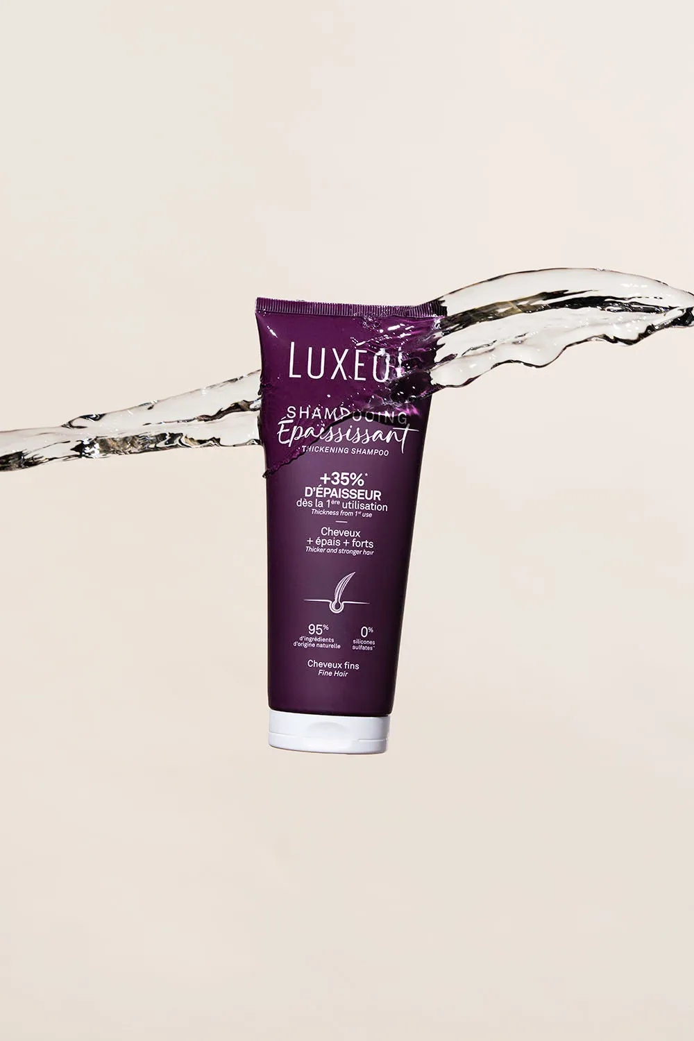 Photo commerciale marque de cosmétique Luxéol, photo studio avec de l'eau